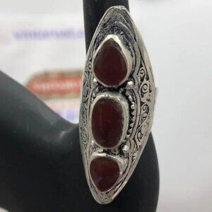 Tribal Afghan Ring: Antique Kuchi Silver Ring with Brown Stones